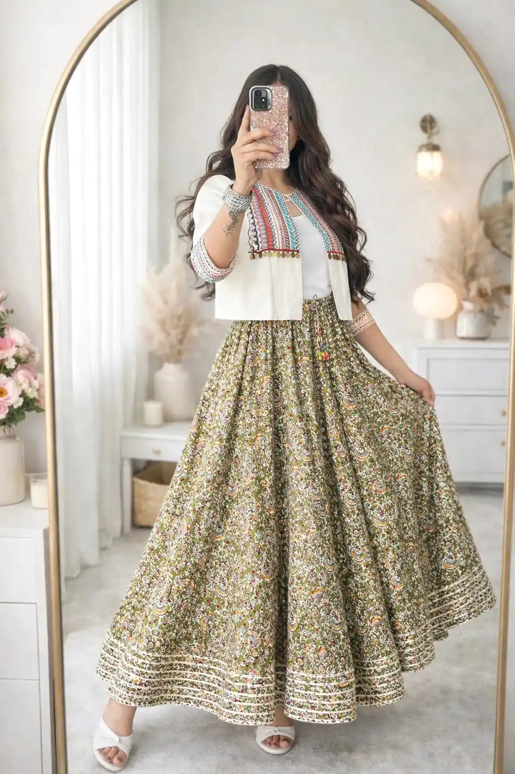 Green Kalamkari Jaipuri Twirl Skirt