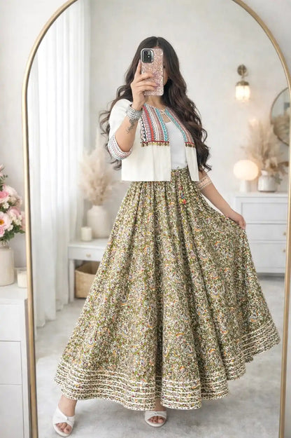 Green Kalamkari Jaipuri Twirl Skirt