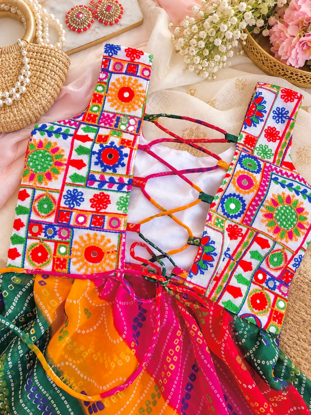 Rangreza Bandhej Back Tie Kurti