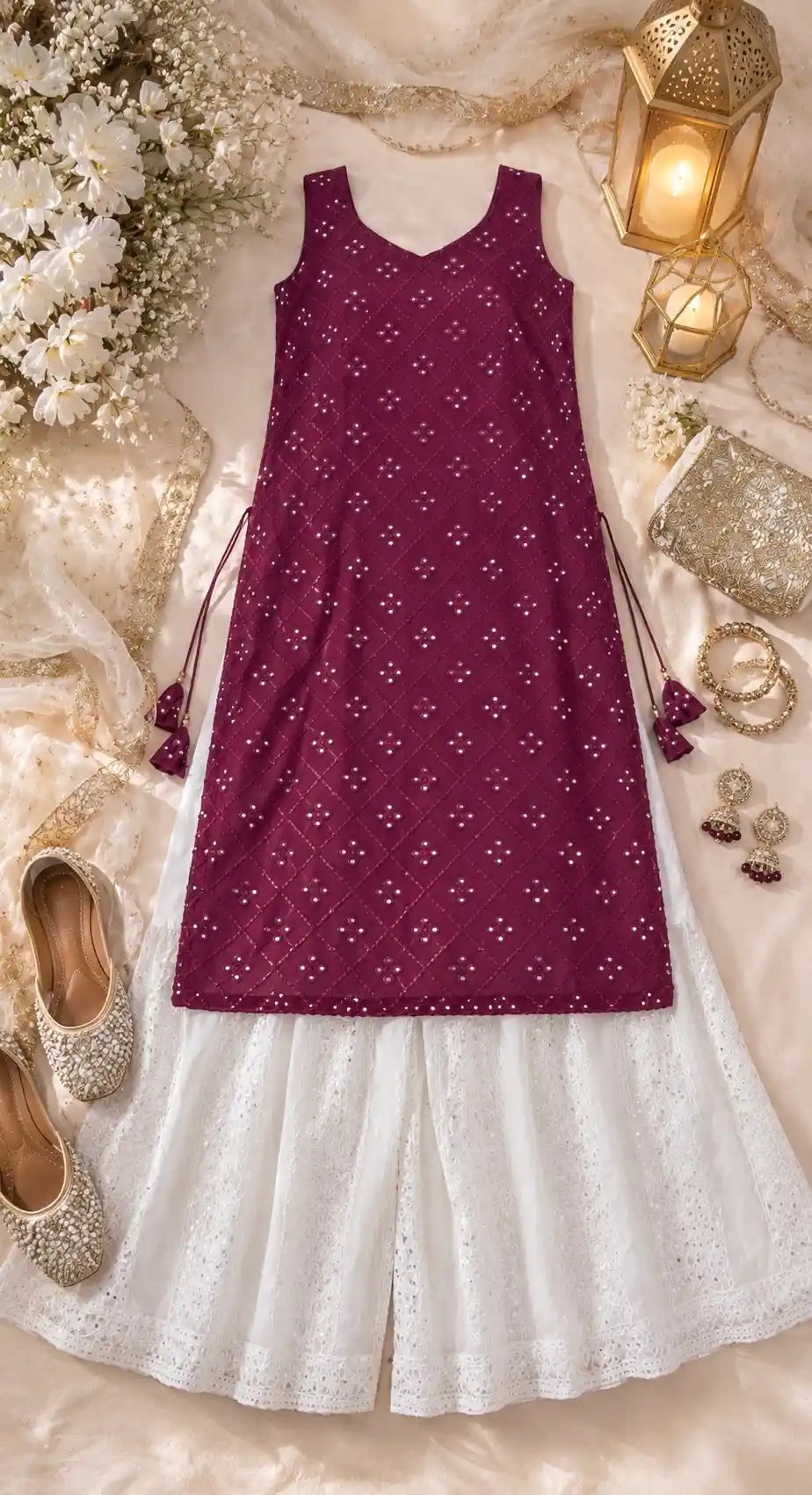 Juli’s Wine Embroidered Gulnaz Kurta