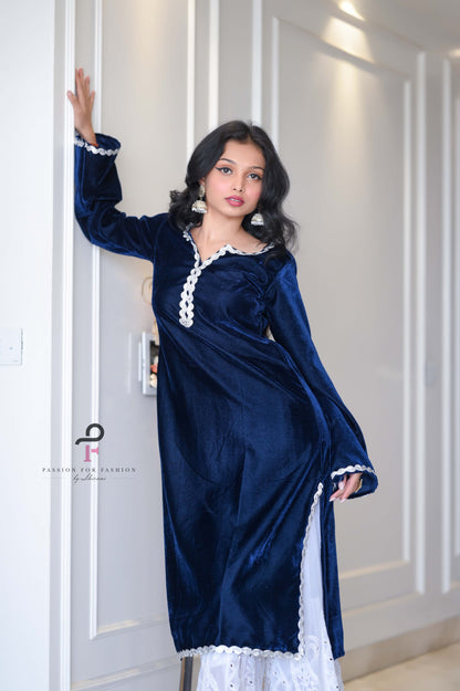 Monochrome Blue Velvet Gulnaz Kurta