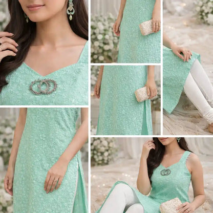 Mint Bloom Shell Gulnaz Kurta