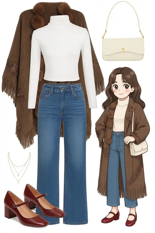 Chocolate Brown Fur Winter Cape