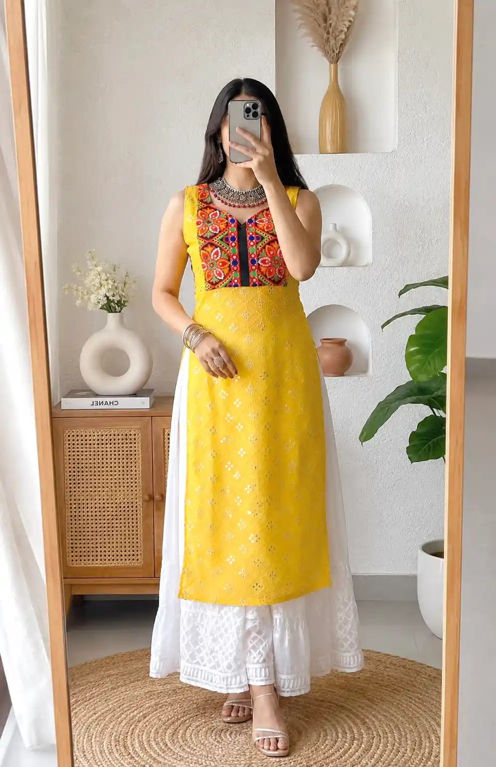 Sunflower Yellow Gulnaz Embroidered Kurta