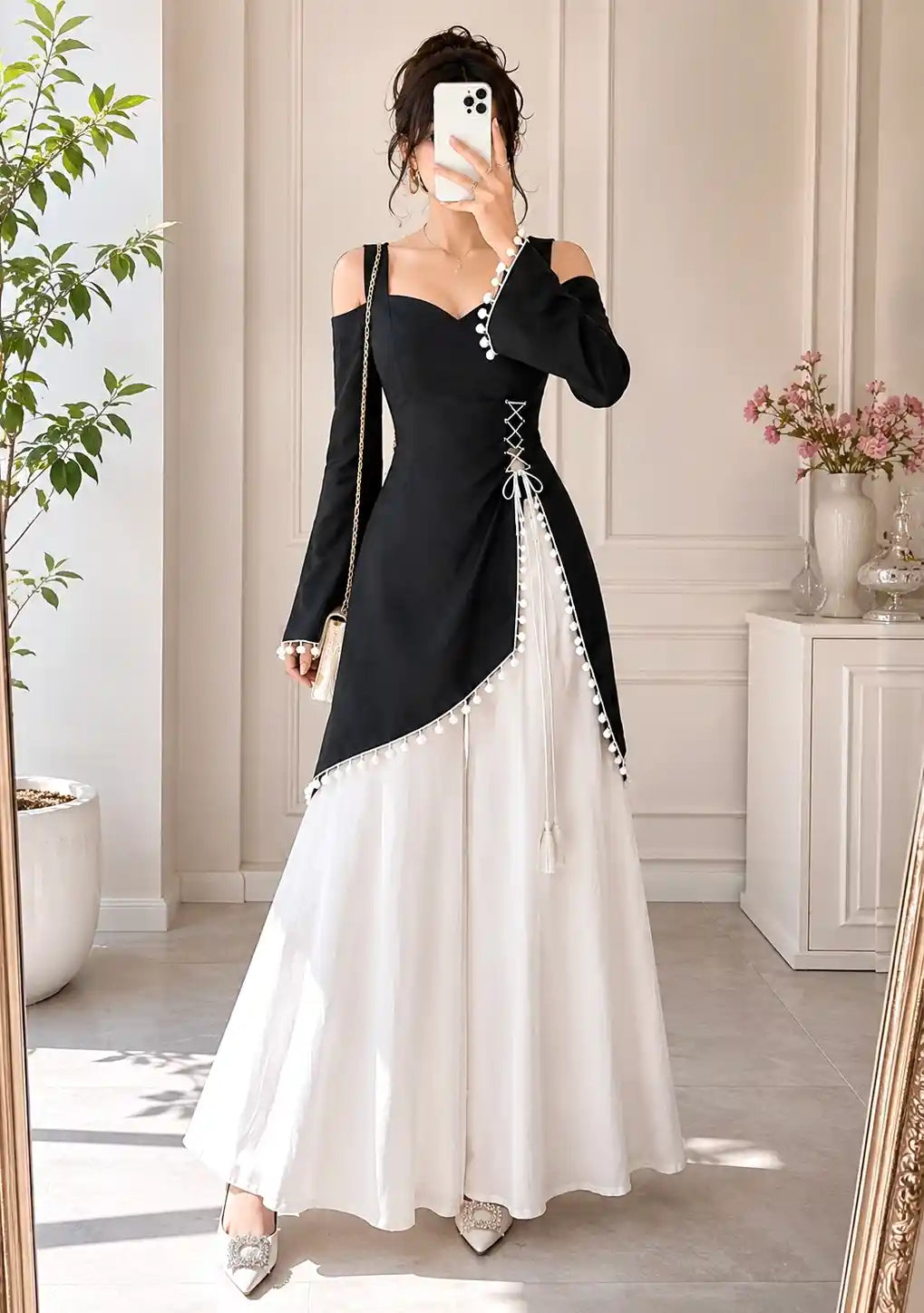 Black Sweetheart Neck Corset Kurti