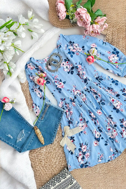 Asul Blue Floral Daisy Peplum Top