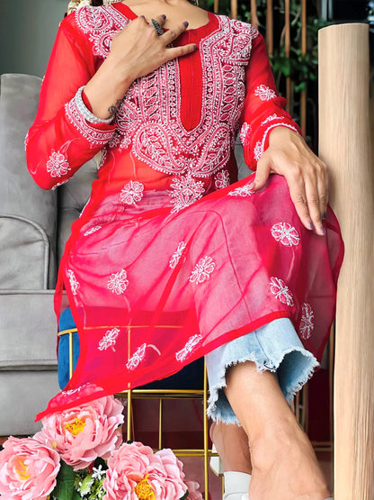 Scarlet Maroon Noor Chikan Kurta