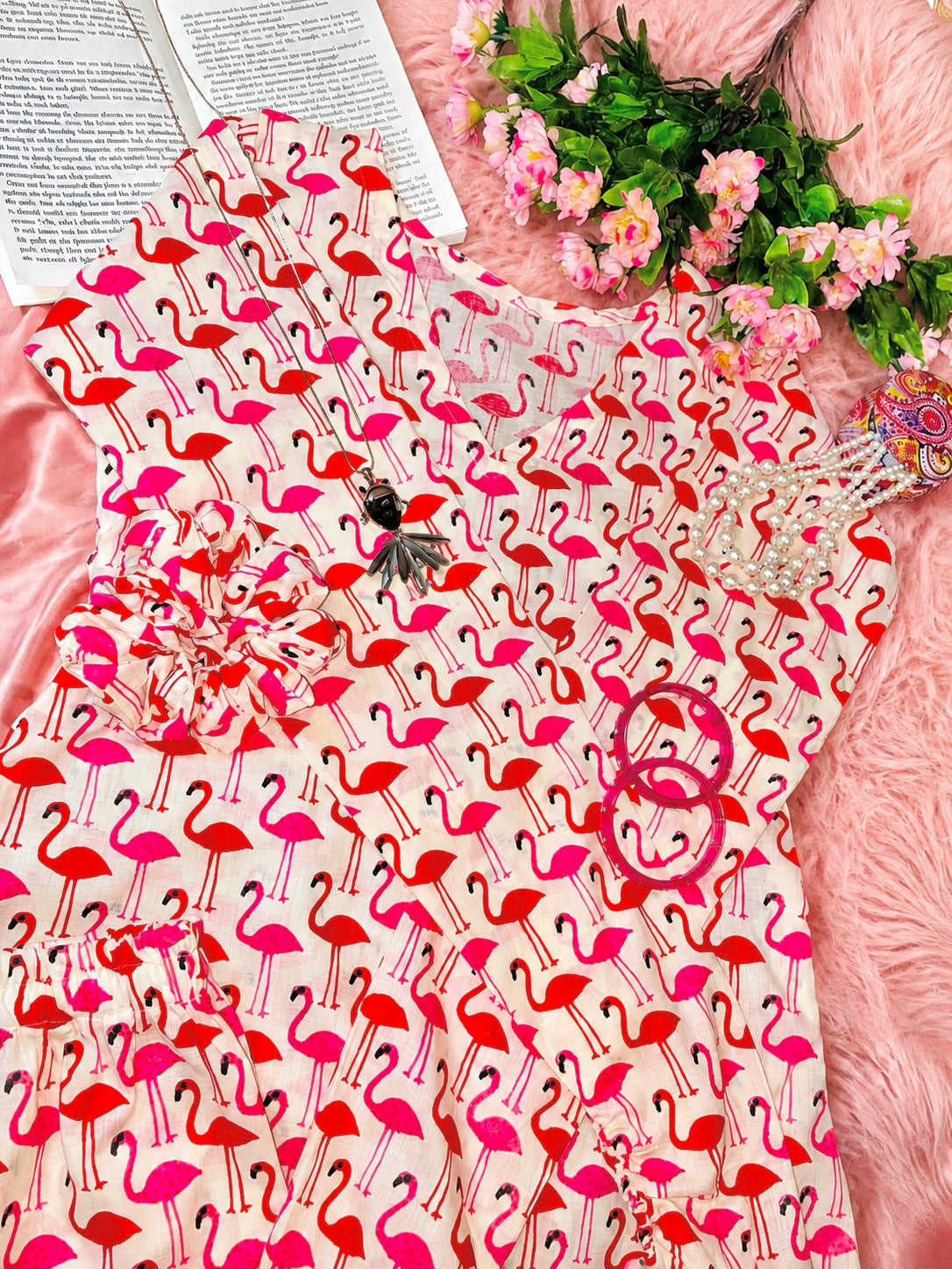 Meher Boho Flamingo Print Ethnic Set