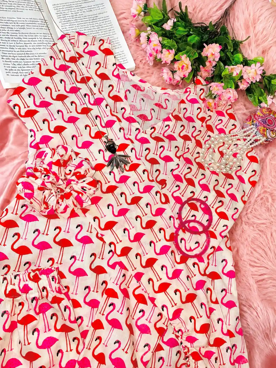 Meher Boho Flamingo Print Ethnic Set