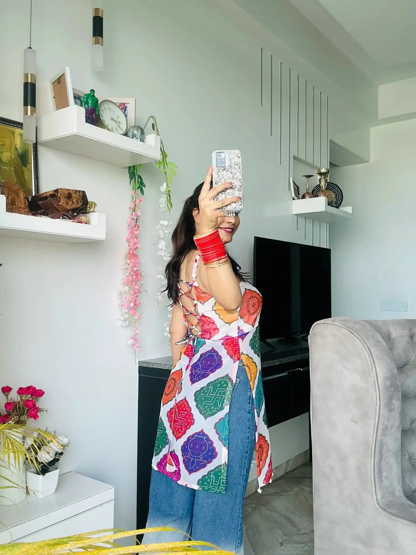 Vibrant Bandhani Back Tie Top