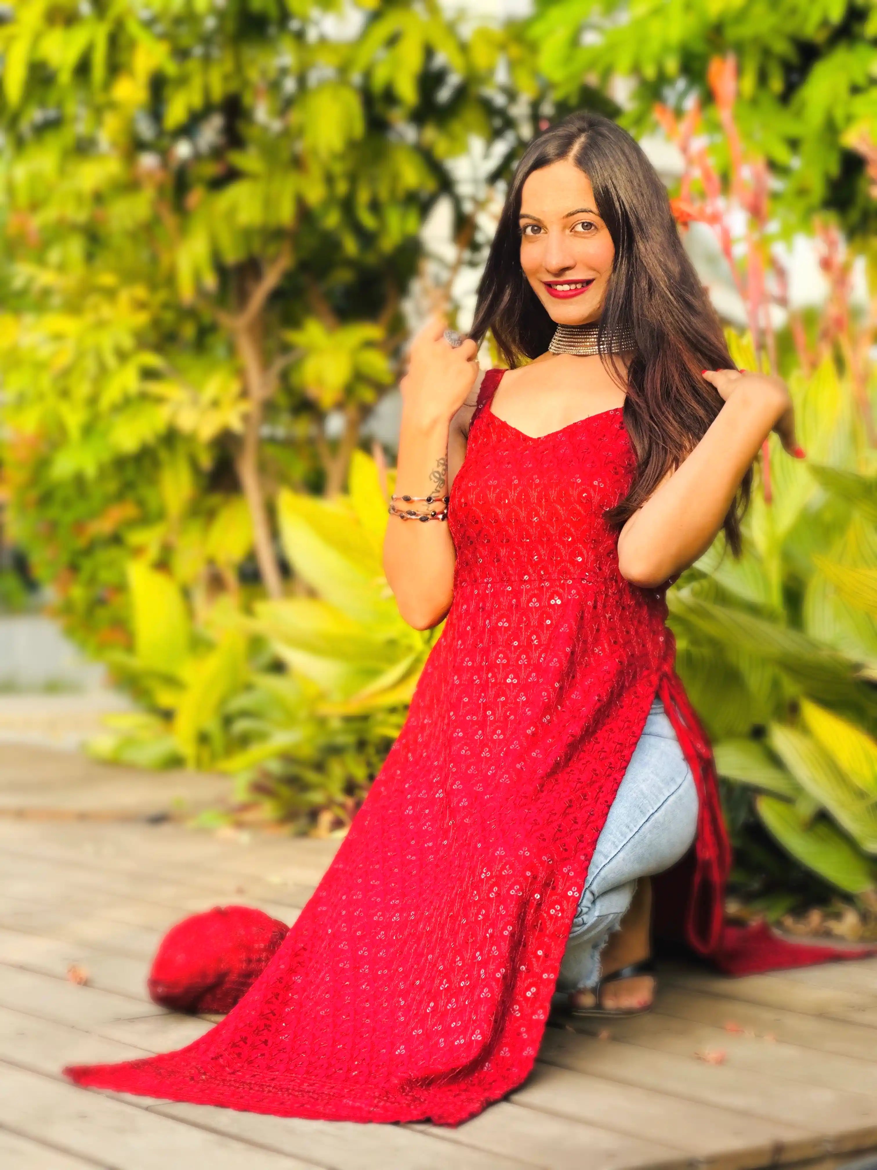 Scarlet Sequin Dori Side Slit Kurta