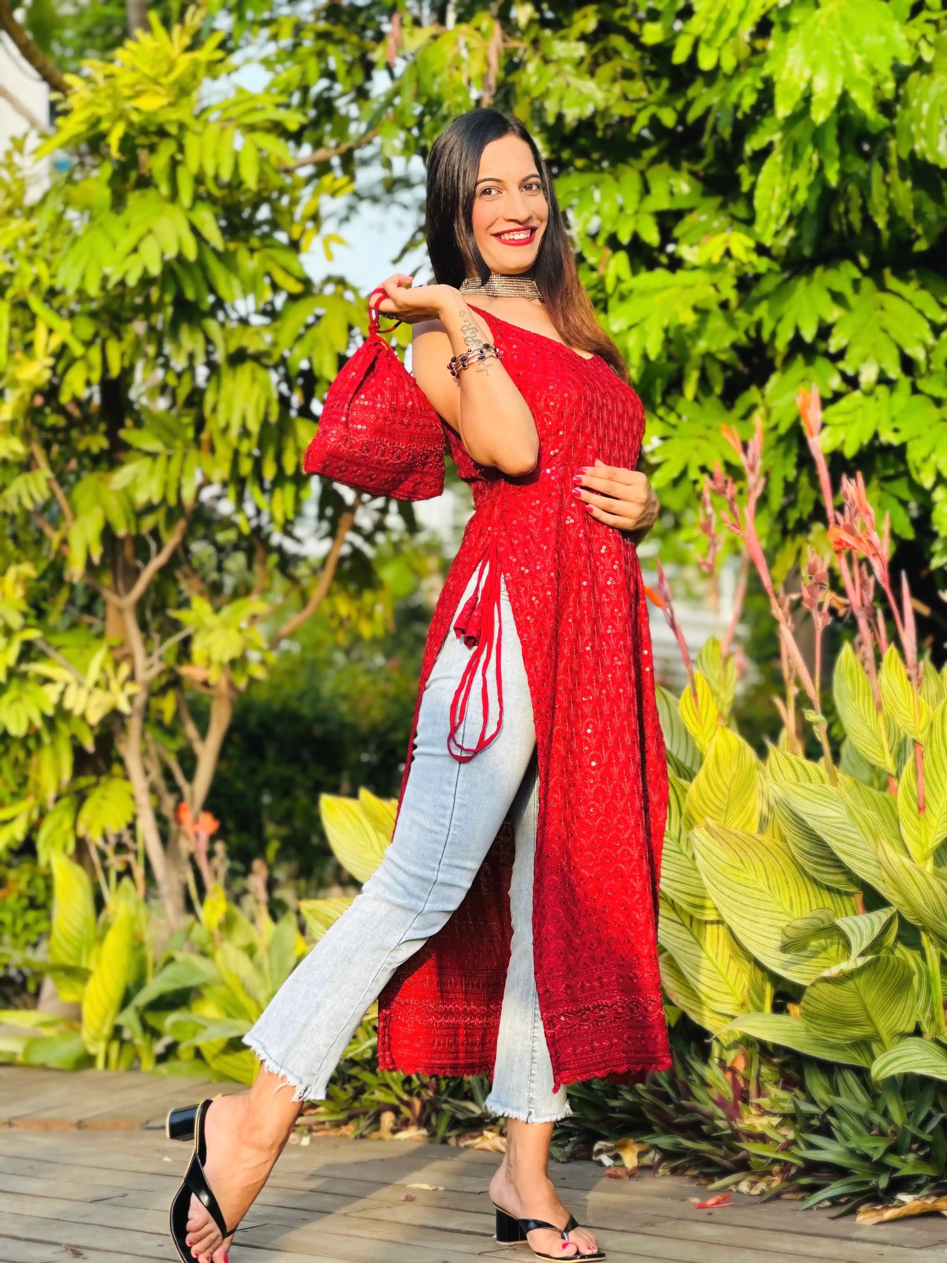 Scarlet Sequin Dori Side Slit Kurta