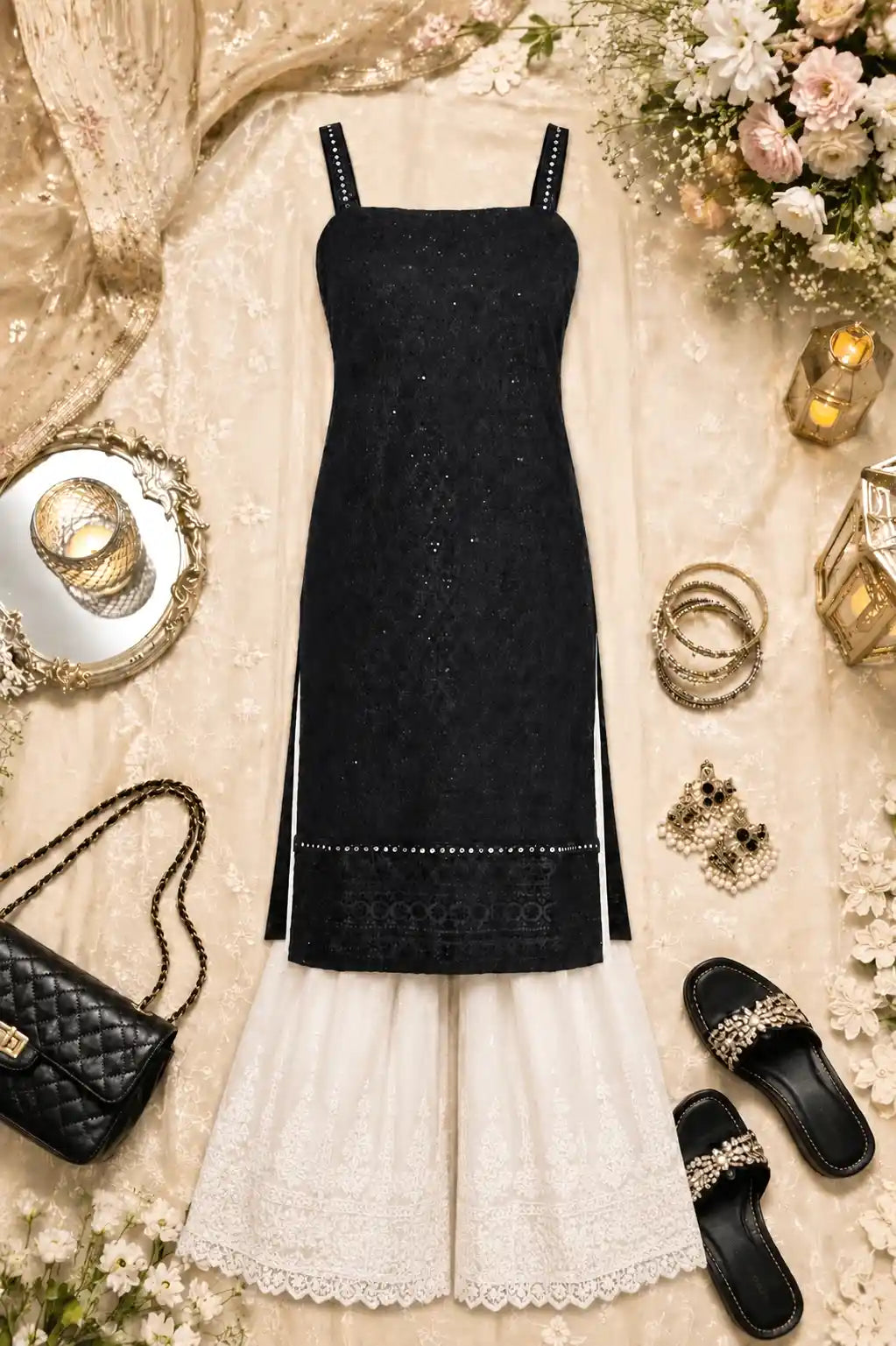 Sunlit Black Sequence Gulnaz Kurta