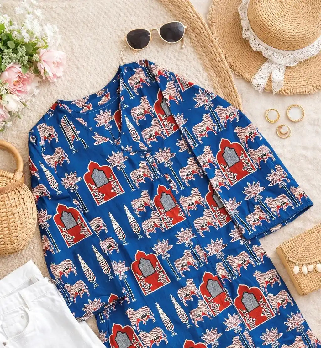 Warli Blue Mul Budget Kurta
