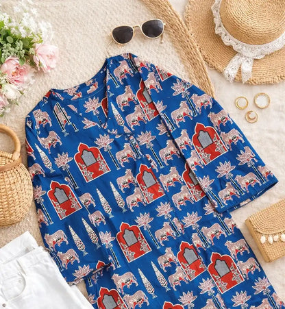 Warli Blue Mul Budget Kurta