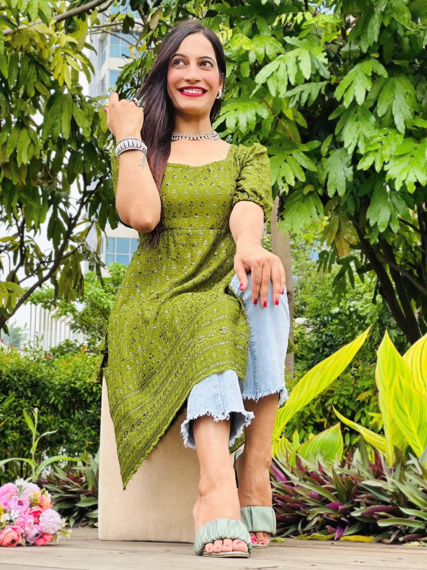 Spring Green Sequence Gulnaz Kurta