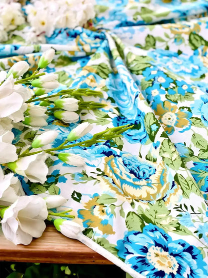 Daisy Blue Floral All Season Long Jaipuri Blanket - Passion for Fashion by Shivani
