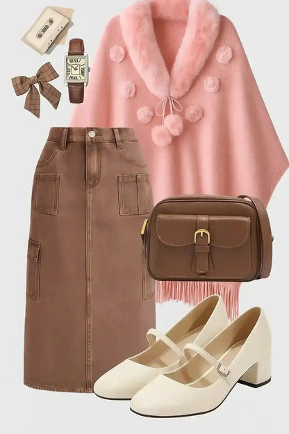 Pink Faux Fur Winter Cape