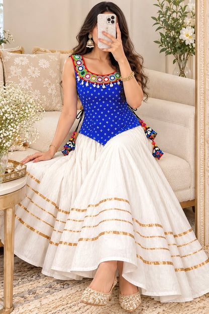 Royal Blue Bandhej Embroidered Top