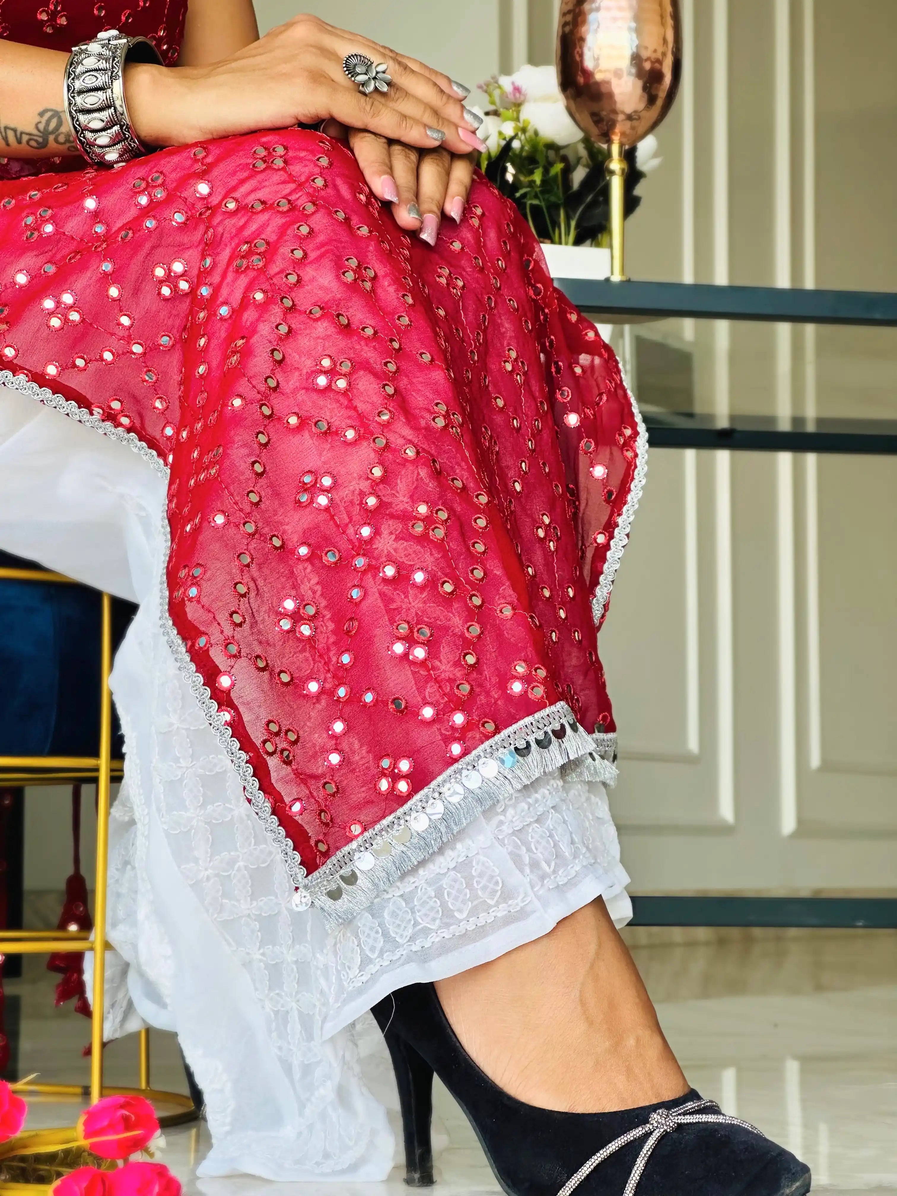 Designer Maroon Embellished Gulnaz Kurta