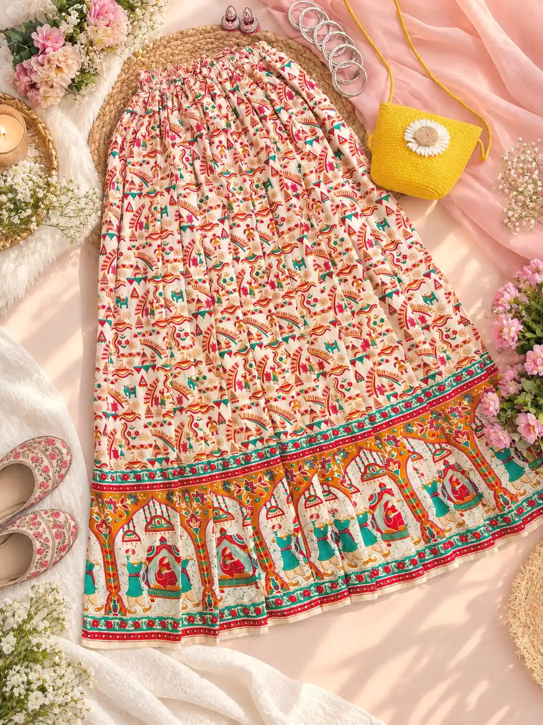 Jaipuri Heritage Print Flared Twirl Skirt