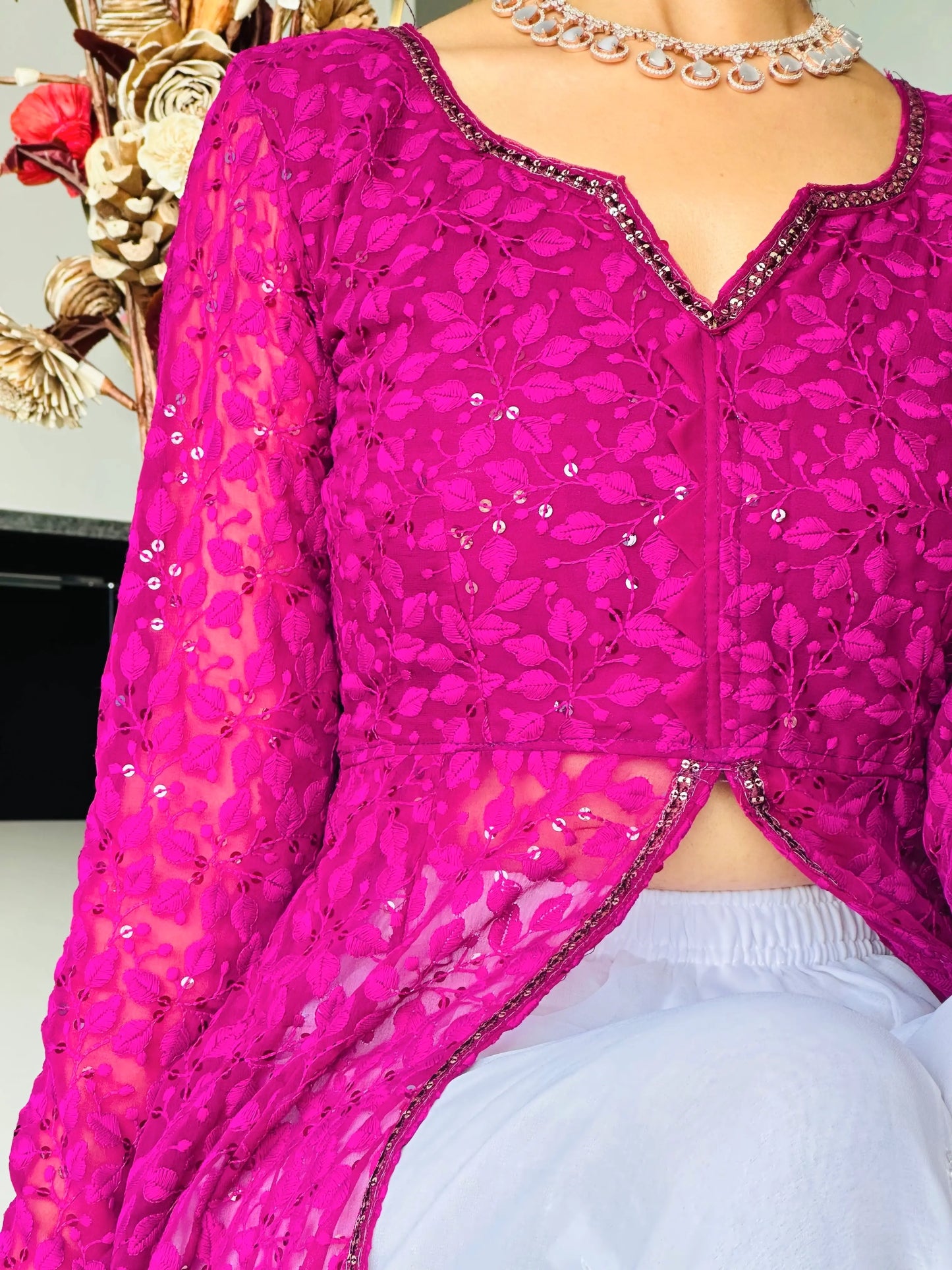 Champagne Wine Embroidered Gulnaz Kurta