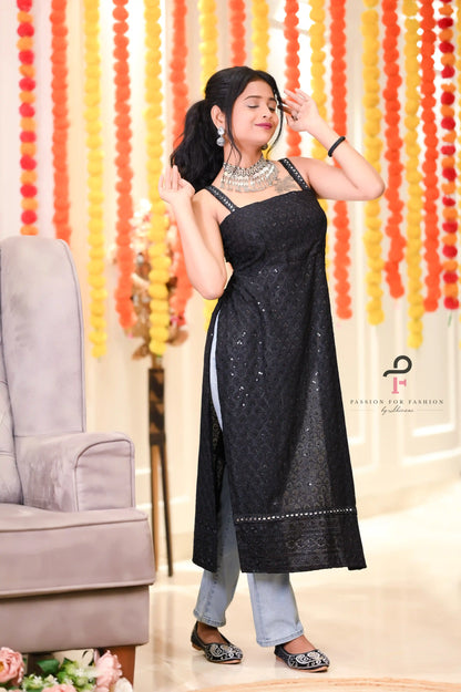 Sunlit Black Sequence Gulnaz Kurta