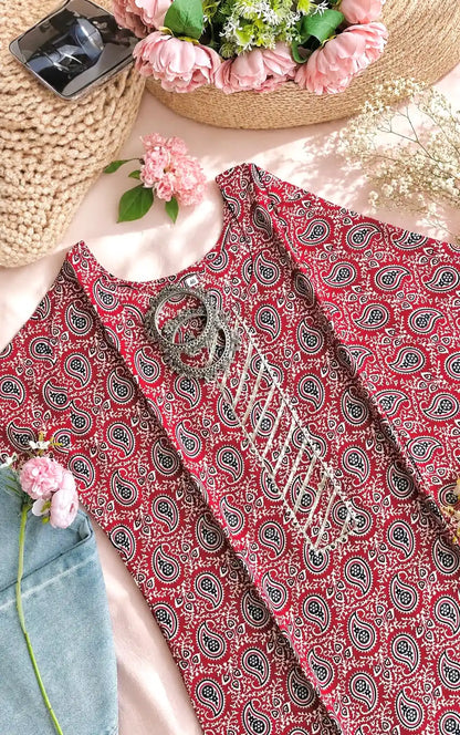 Maroon Kairi Cotton Short Kurta