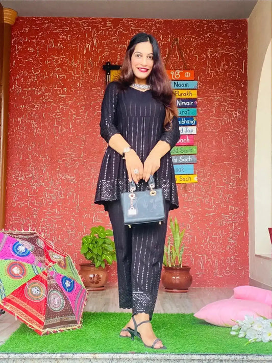 Elegant Black Sequence Embroidered Gulnaz Cord - Passion for Fashion by Shivani