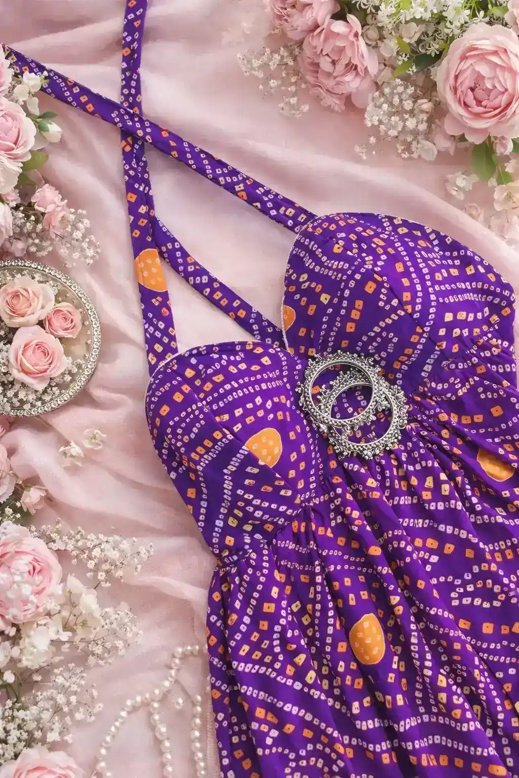 Bloom Purple Bandhej Peplum Top