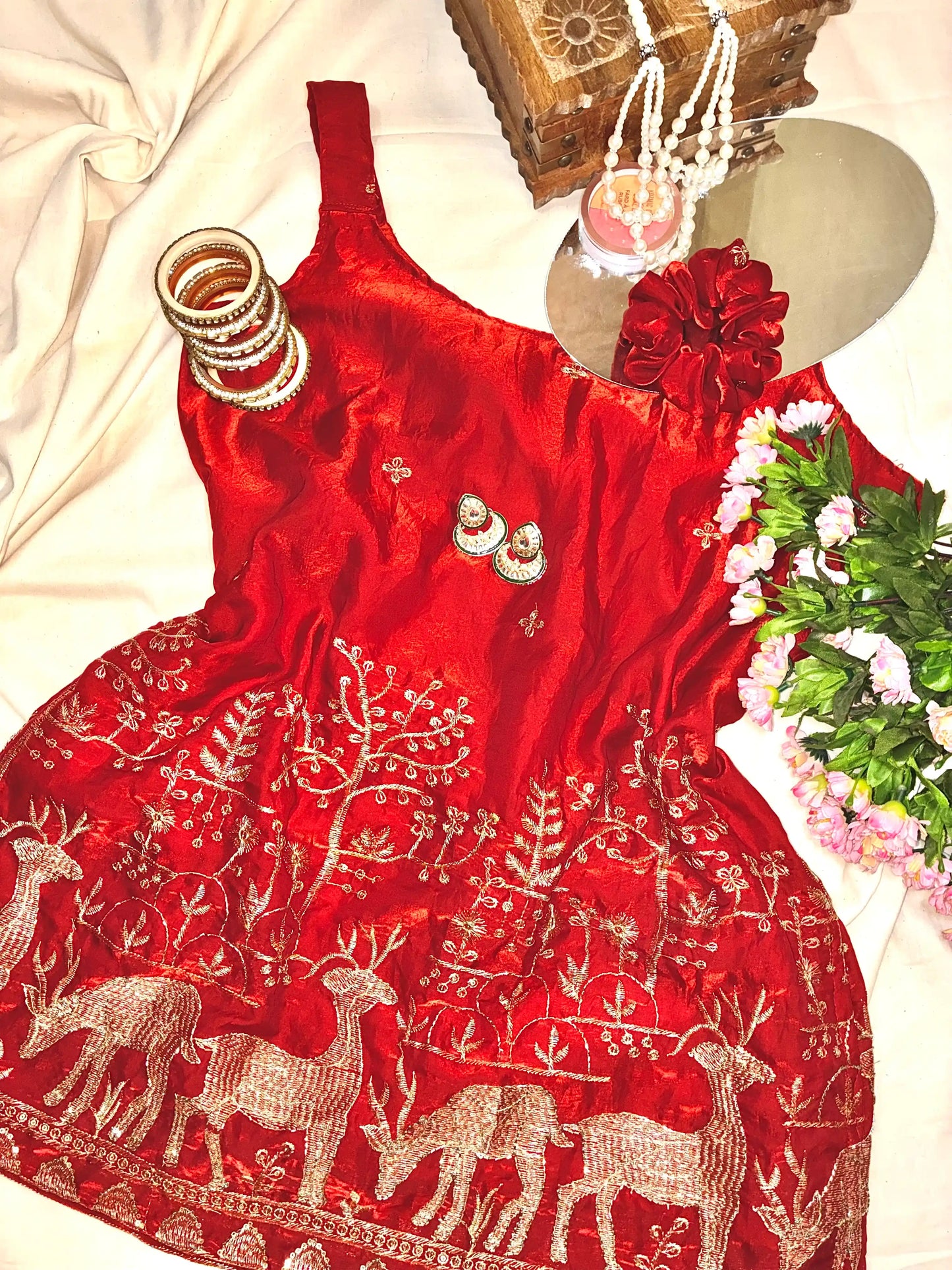 Scarlet Red Hand Embroidered Kurta