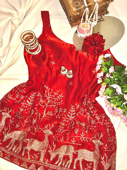 Scarlet Red Hand Embroidered Kurta
