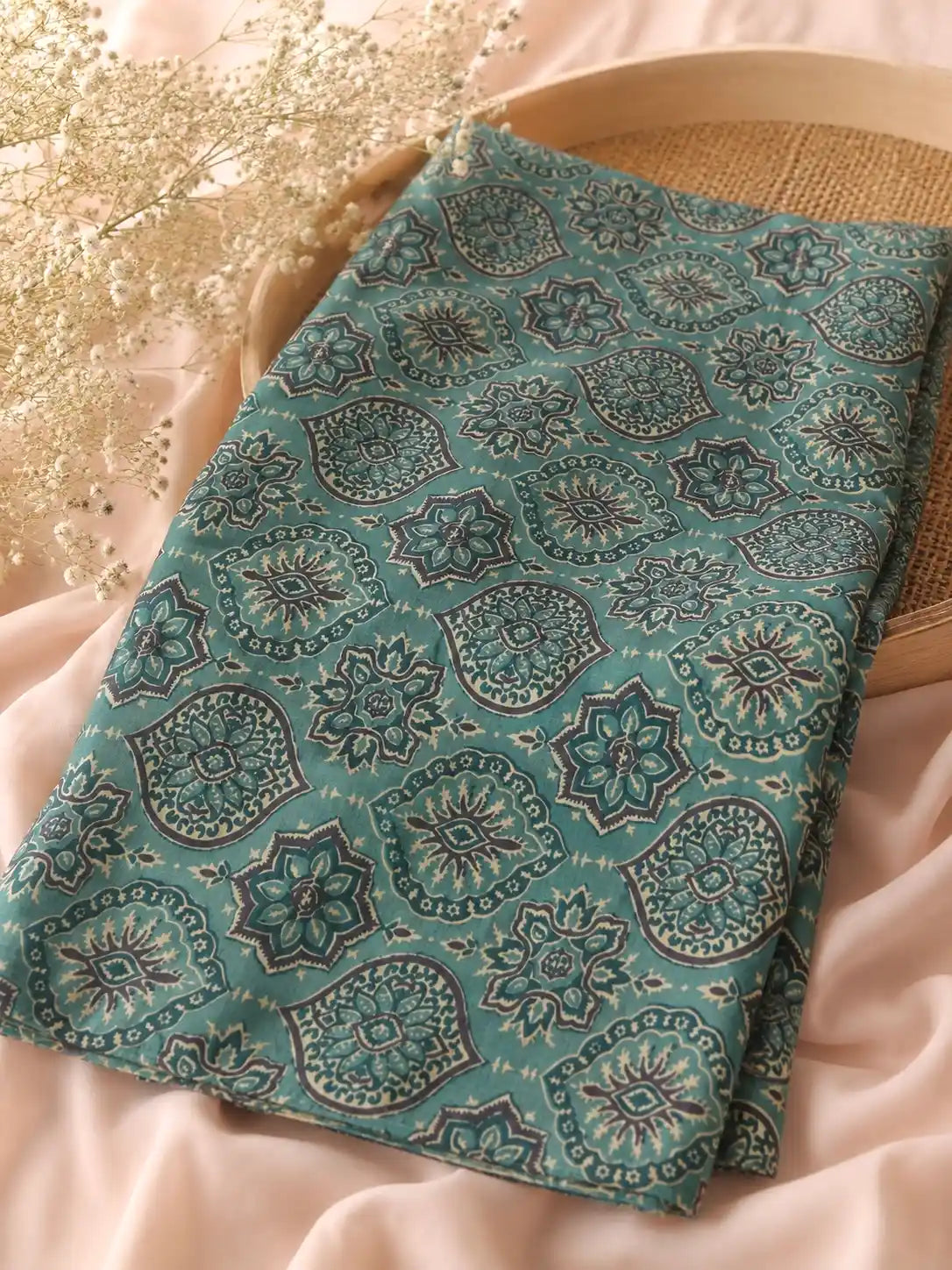 Premium Teal Paisley Cotton Fabric