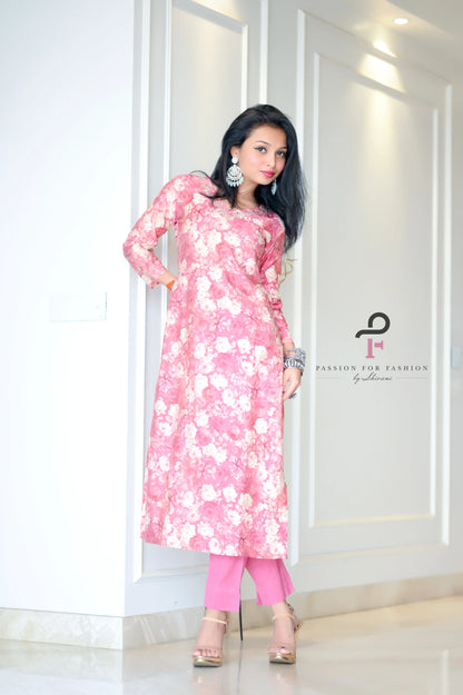 Scarlet Peach Floral Embroidered Suit Set