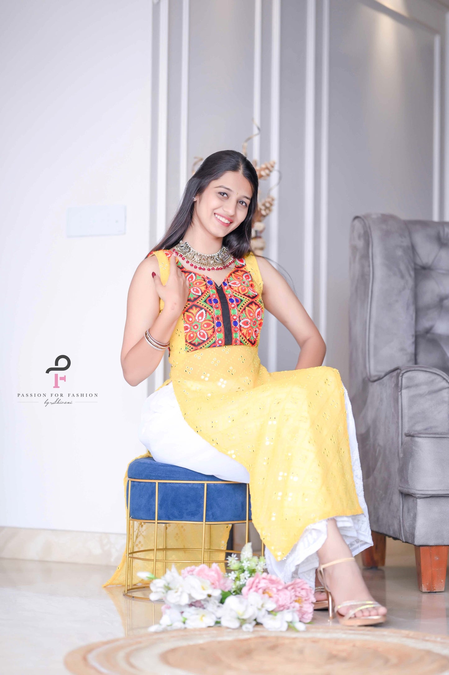 Sunflower Yellow Gulnaz Embroidered Kurta