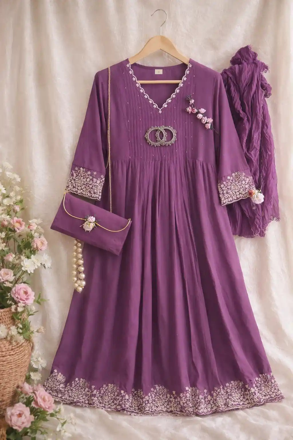 Elegant Purple Embroidered Kurta Set