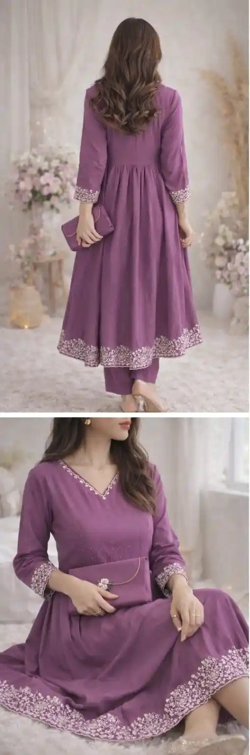 Elegant Purple Embroidered Kurta Set