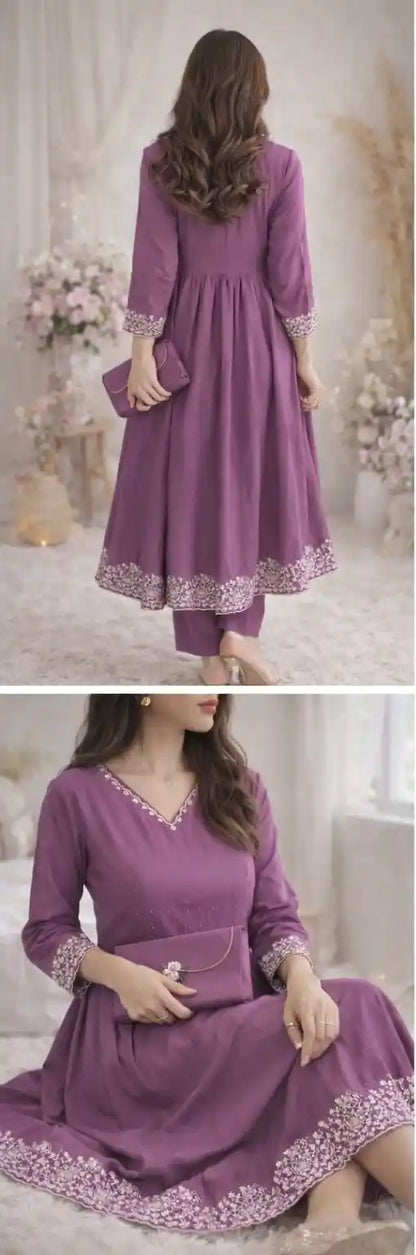 Elegant Purple Embroidered Kurta Set