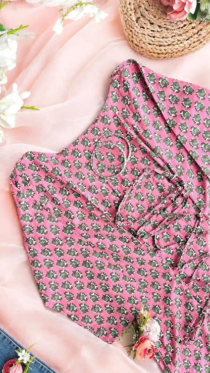 Pink Block Jaipuri Back-Tie Top