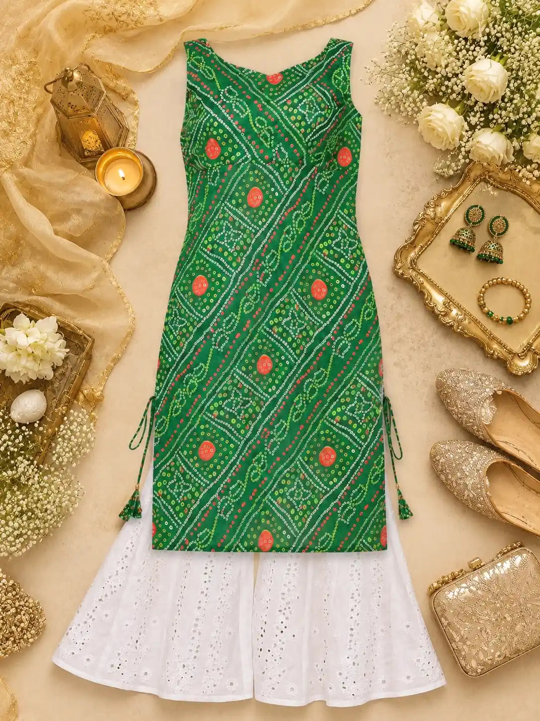 Lush Green Bandhej Gulnaz Kurta