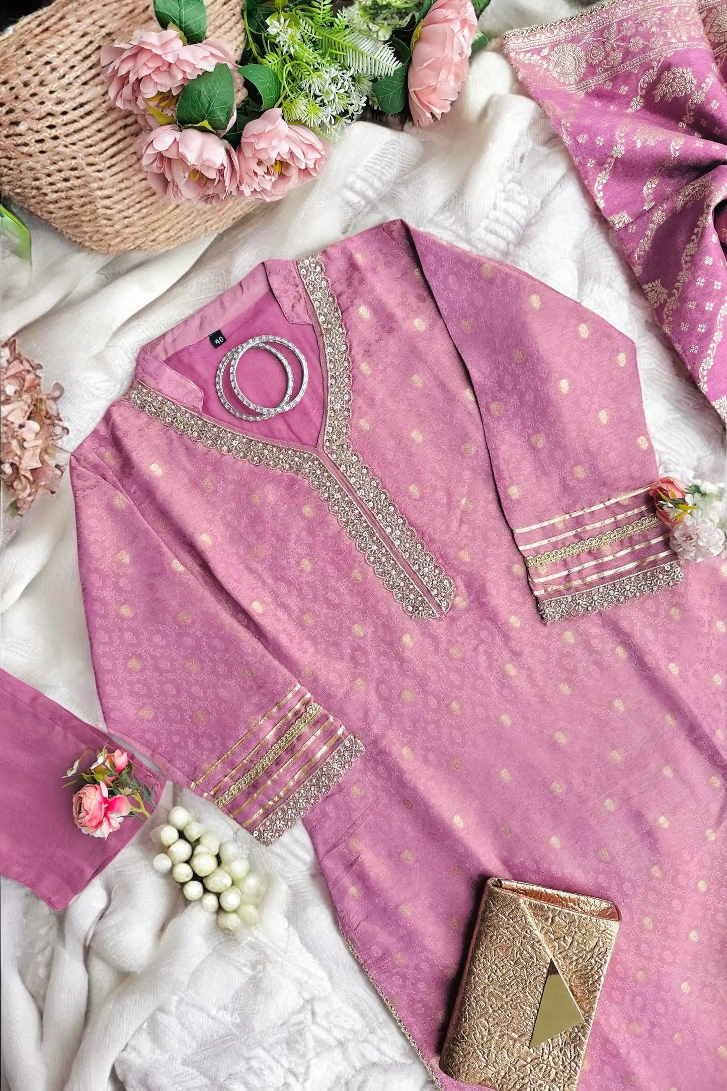 Orchid Pink Banarasi Suit Set