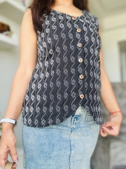 Black Ikkat Dual Jacket Top