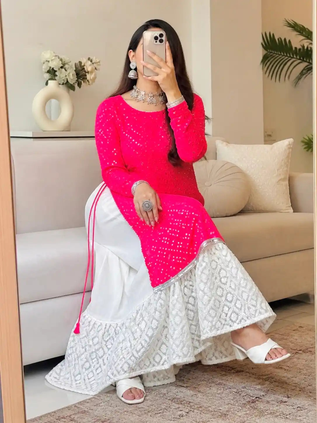 Fuchsia Pink Mirror Gulnaz Kurta