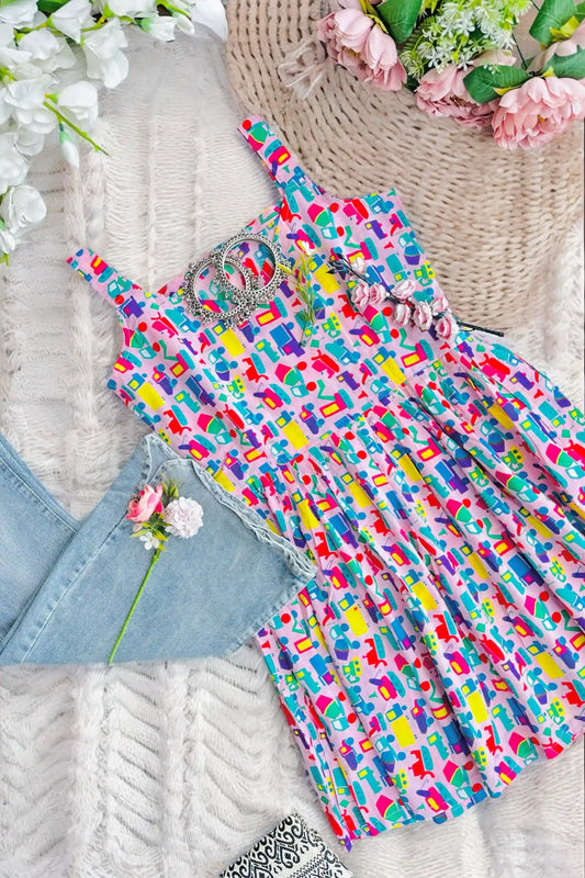Cute Teddy Hand Print Frill Dress