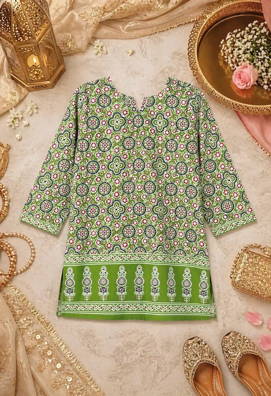 Green Jaipuri Budget Short Kurta