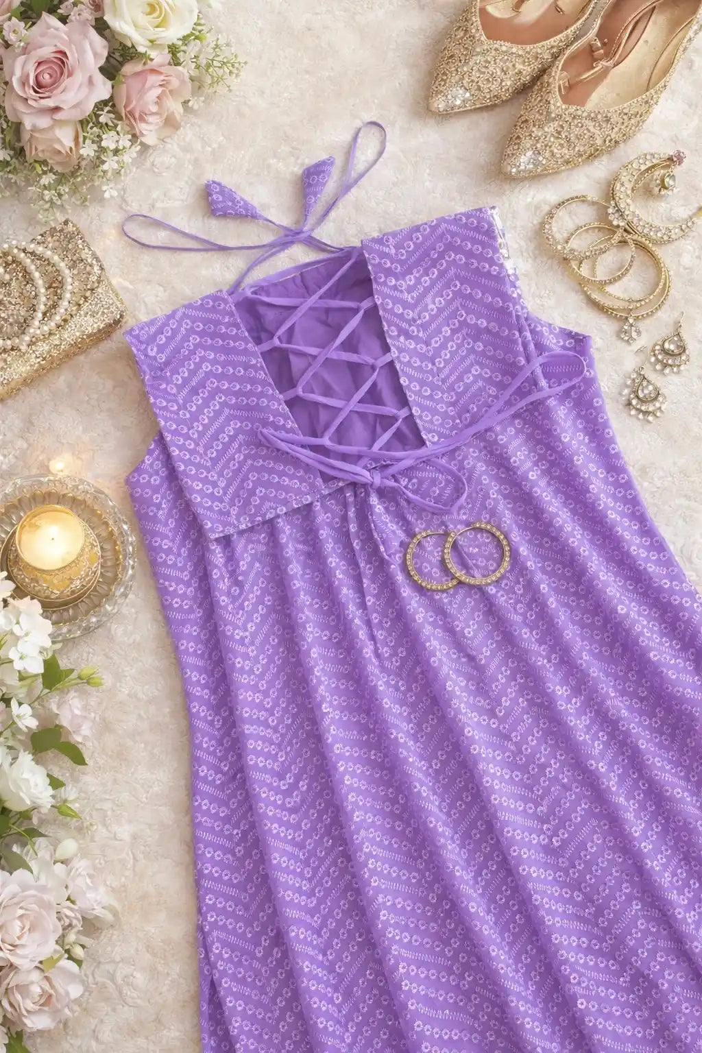 Shimmer Lilac Gulnaz Embroidered Kurta