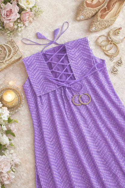 Shimmer Lilac Gulnaz Embroidered Kurta