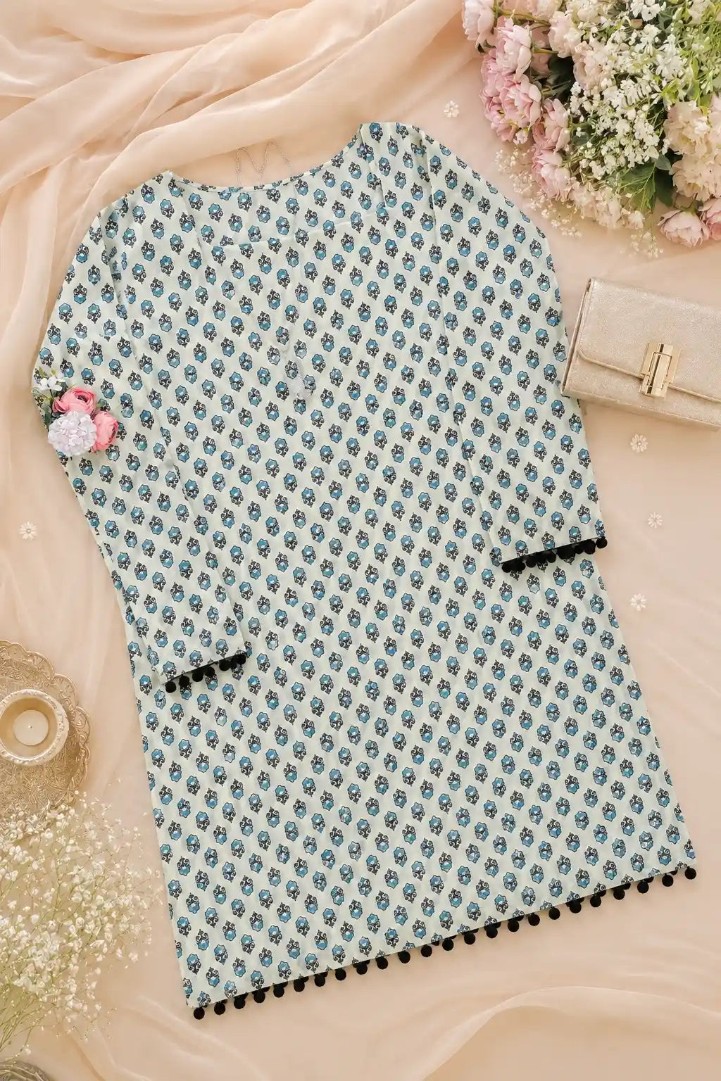 Blue Block Hand Printed Kurta