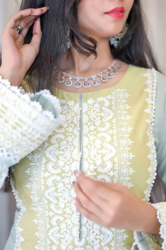 Gulzar Green Embroidered Meher Suit