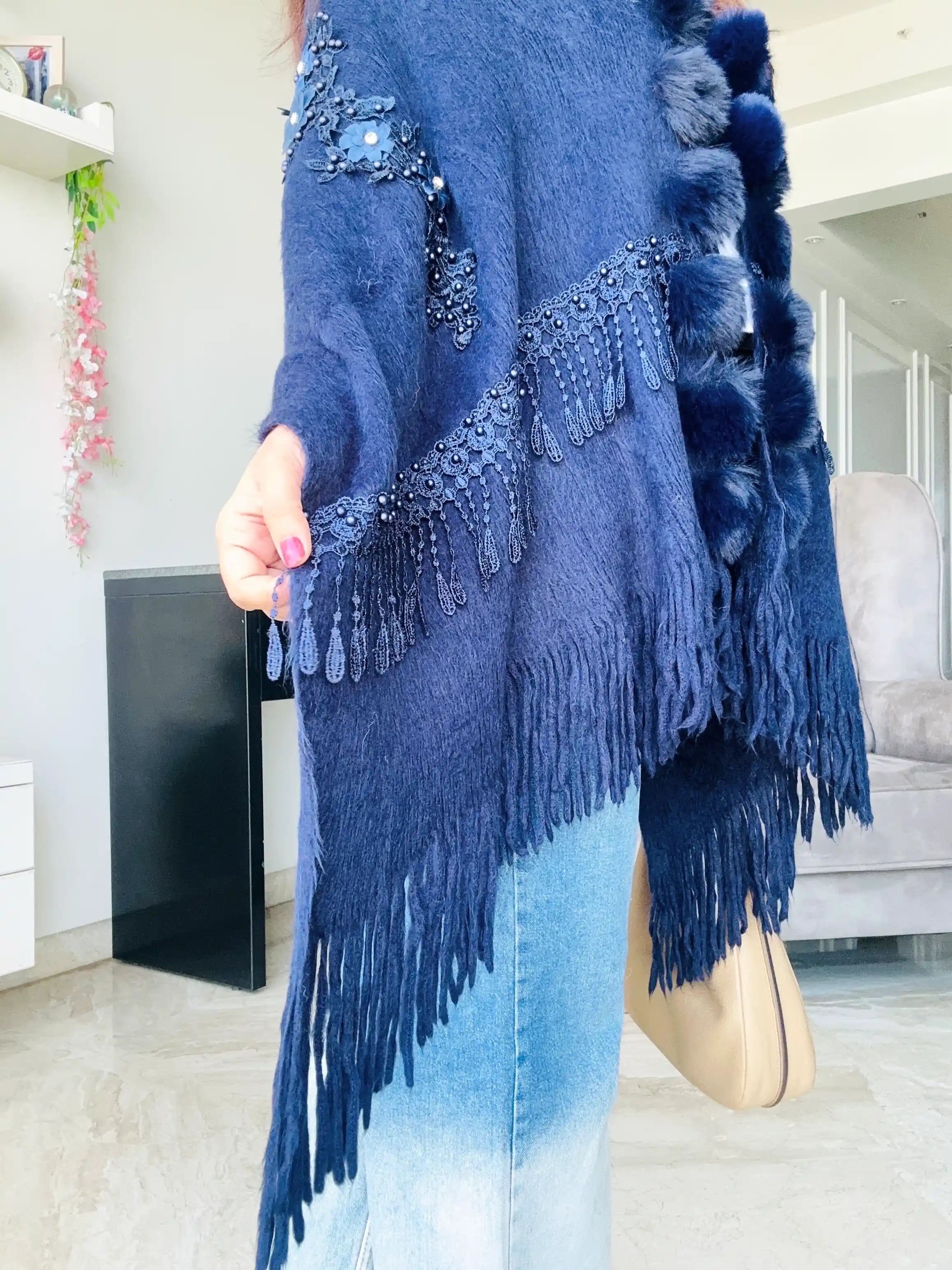 Royal Blue Fur Winter Cape
